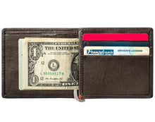 Load image into Gallery viewer, Mocha Leather Wallet- Bass Metal Plate Design